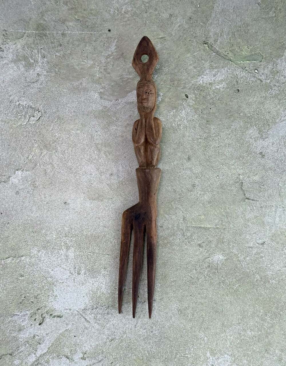 Vintage Hand Carved Wooden Fork wall decor tribal 10”